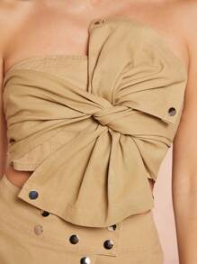 Hauture Women's Summer Fashion Twist Knot Bow Strapless Top With Wrapped Skirt Set - Yellow - View 3