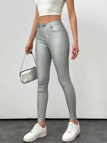 RueChic Women's Slim Fit Metallic Sense Jeans