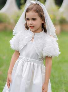 SHEIN Set Gaun dan Selendang Bunga 3D Cantik untuk Anak Perempuan, Cocok untuk Pengantin dan Pengiring Pengantin. - Putih - View 6