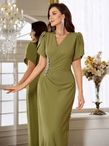 Damen Abendkleid für formelle Anlässe, elegantes Abschlussball-/Hochzeitsgast-Kleid, für Abschlussfeier, Dinner im Frühling - Grün - Übersicht 3