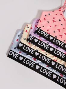 Set Of 8 Heart Print Elastic Waist Underwear For Tween Girls - Multicolor - View 5