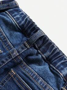 SHEIN Young Boy Orange Contrast Yarn Cut Out Ripped Frayed  Jeans For Vacation And Dailywear Cute Summer Clothes For School - Blue - View 5