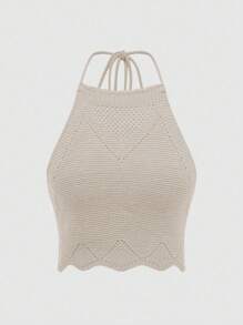 Chiquease Top de punto calado para mujer, ideal para vacaciones - Albaricoque - Ver 4