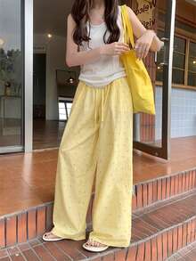 彩色瑞士圆点宽松休闲阔腿裤 - 黃色 - 查看 5
