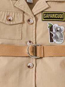 SHEIN Baby Boy Trang phục thường ngày Xuân/Hè Hàng ngày Phong cách phiêu lưu ngoài trời Động vật Áo có hoa văn 3D + Bộ quần short - Màu Khaki - Xem 4