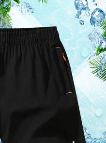 Shorts deportivos informales para hombre de cintura con cordón de moda - Negro - Ver 6