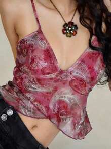 INAWLY 女款隨機圖案簡約日常背心上衣 - 綠色 - 查看 1