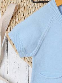 Newborn Knitted Sweater Triangle Bodysuit Romper - Blue - View 5