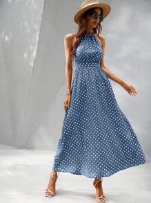 SHEIN VCAY Women's Off Shoulder Dress (Random Print) - Blue and White - View 5