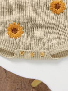 SHEIN Vintaside Kids Baby Girls' Sunflower Print Sweater Romper
