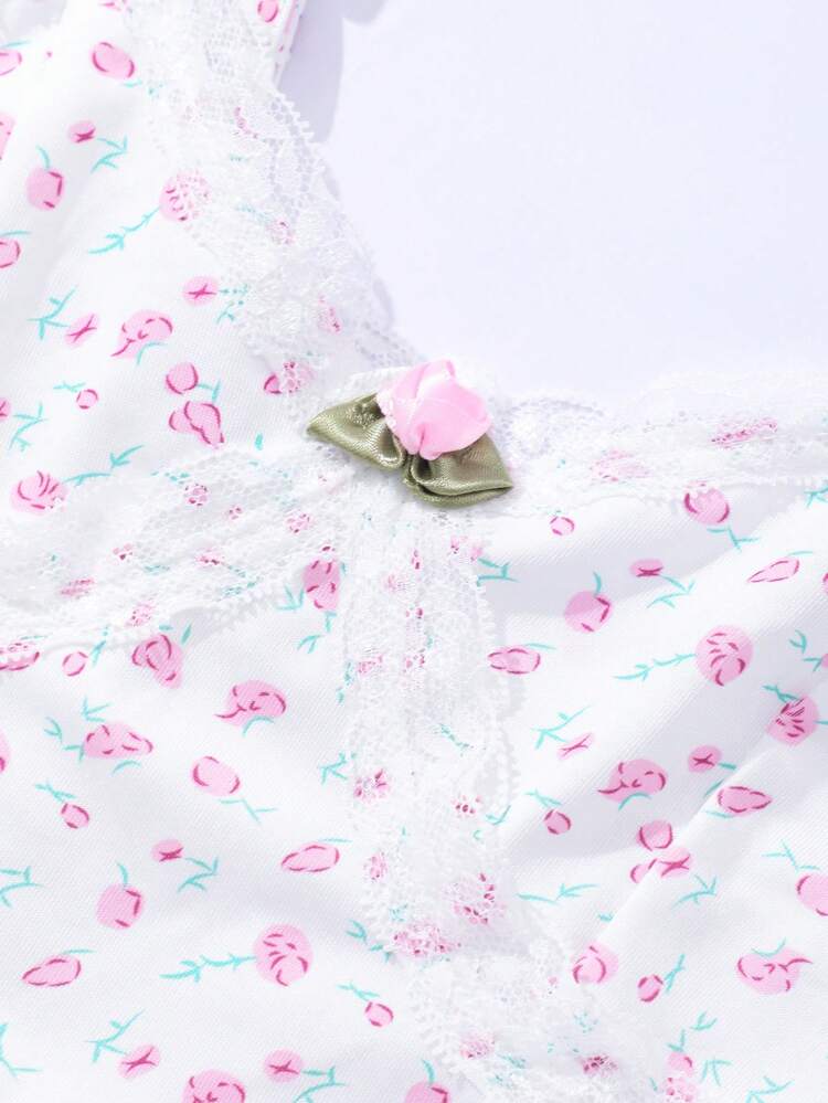 Tween Girl Summer Casual Ditsy Floral Lace Trimmed Strappy Jumpsuit