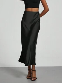 Se-Hore Fashion Women's Elastic Satin Finish Maxi Skirt, Suitable For All Seasons