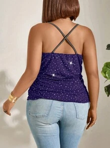 SHEIN Clasi 大尺碼女性閃亮裝飾簡約日常背心上衣 - 紫色 - 查看 2