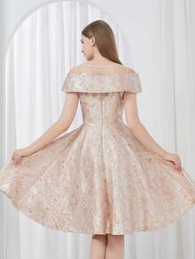 Elegant Jacquard Heavy Work Women's Party Dress - Multicolor - View 3