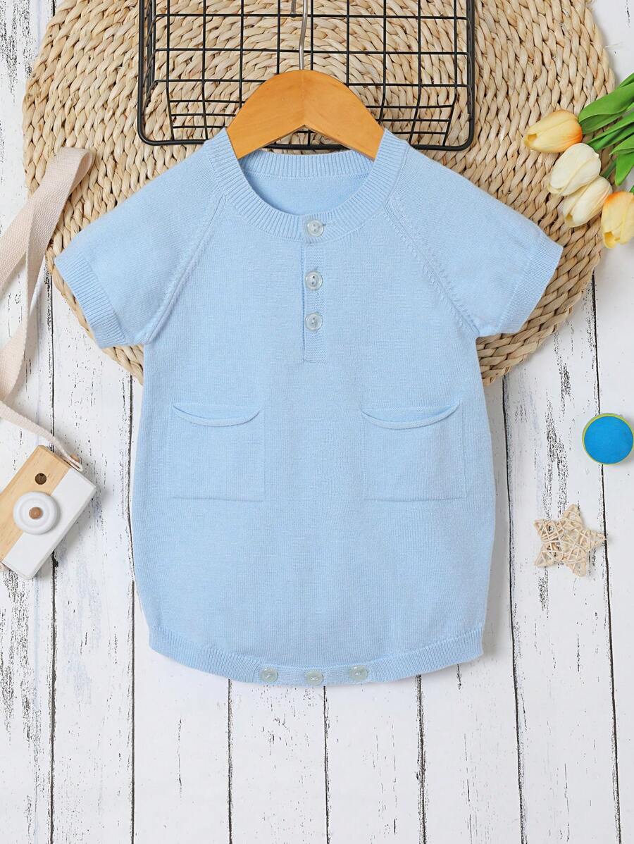 Newborn Knitted Sweater Triangle Bodysuit Romper - Blue - View 1