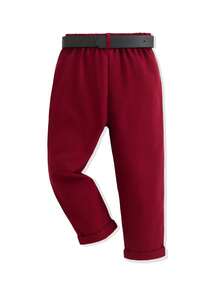 SHEIN Boys' Casual Belted Long Pants, Spring & Summer - Burgundy - View 2