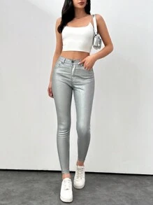 RueChic Women's Slim Fit Metallic Sense Jeans