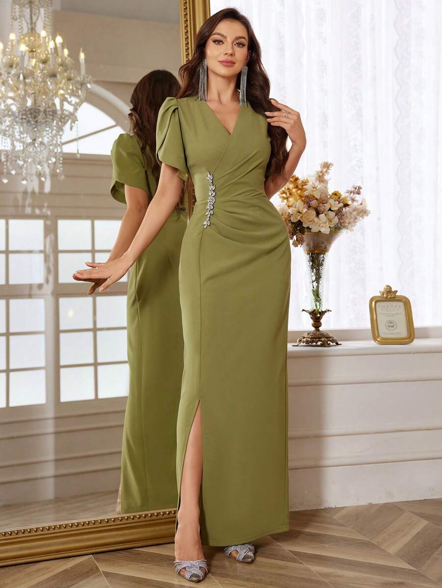 Damen Abendkleid für formelle Anlässe, elegantes Abschlussball-/Hochzeitsgast-Kleid, für Abschlussfeier, Dinner im Frühling - Grün - Übersicht 1