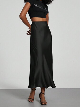 Se-Hore Fashion Women's Elastic Satin Finish Maxi Skirt, Suitable For All Seasons