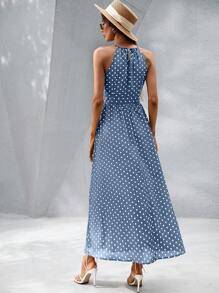 SHEIN VCAY Women's Off Shoulder Dress (Random Print) - Blue and White - View 2