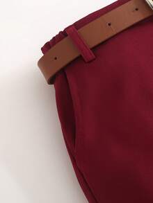 SHEIN Young Boy Comfortable Woven Solid Color Belted Shorts, Spring/Summer - Burgundy - View 5