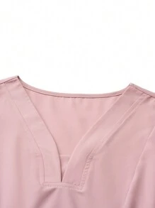 SHEIN TaskFit 純色短袖上衣＆褲子護理制服，護士服套裝 - 粉色 - 查看 13