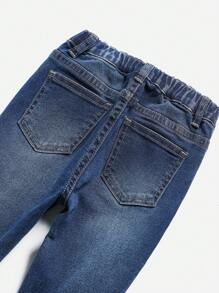 SHEIN Young Boy Orange Contrast Yarn Cut Out Ripped Frayed  Jeans For Vacation And Dailywear Cute Summer Clothes For School - Blue - View 7