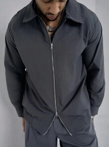 Manfinity Homme Men's Solid Color Simple Daily Jacket