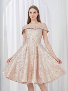Elegant Jacquard Heavy Work Women's Party Dress - Multicolor - View 2