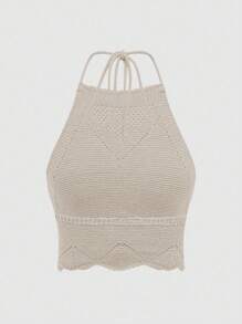 Chiquease Top de punto calado para mujer, ideal para vacaciones - Albaricoque - Ver 2