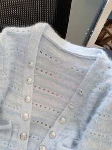 Cardigan court et décontracté de style doux, automne/hiver - Bleu azur - Voir 5