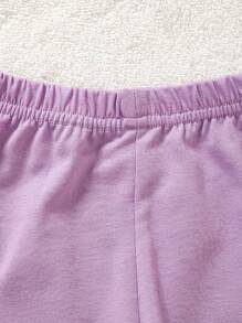 SHEIN Baby Girls' Cute Unicorn Printed Short Sleeve Romper With Shorts, Mesh Skirt And Headband Set, Homewear - Mauve Purple - View 5