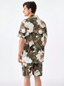 Men's Random Printed Simple Daily Short Sleeve Shorts Homewear - Mocha Brown - View 2