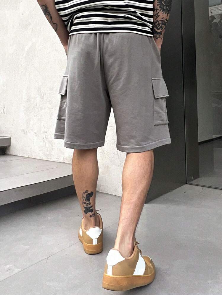 Men's Summer Contrast Color Drawstring Waist Workwear Pocket Shorts