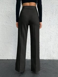 EURMUSE Solid Color Pleated Suit Pants - Grey - View 2