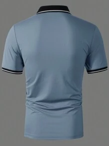 Manfinity Homme Camisa polo casual de rayas de manga corta de verano para hombre para uso diario