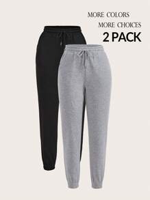 SHEIN PETITE Women 2pcs Drawstring Waist Jogger Sweatpants Graduation,Back To School Outfits,Graduation,Teacher Outfits For Women,Back To School - Multicolor - View 9