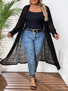 SHEIN CURVE+ Plus Size Women's  Open Front Kimono - Black - View 1