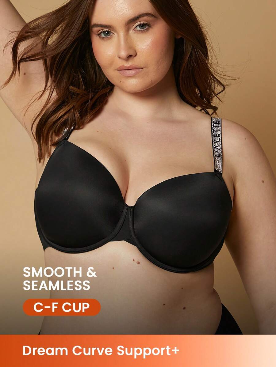 LUVLETTE Sujetador en forma de camiseta con soporte curvo para tallas grandes - Negro - Ver 1