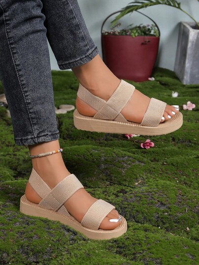 Women's Flat Outdoor Fashionable Lightweight Sandals For Beach Comfort With Woven Jute Texture