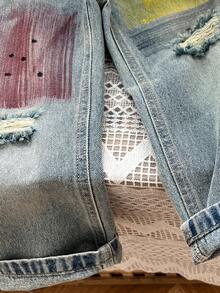 YOUNG GIRL Street Style Cool Handmade Brush Detail Flat Pockets Ripped Straight Jeans - Light Wash - View 6