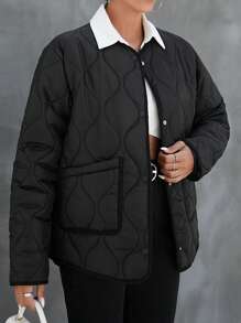 EURMUSE Manteau matelassé pour femme à double poche avant boutonnée - Noir - Voir 4