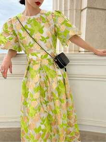 Heavy Jacquard Embroidered Formal Evening Dress Elegant Prom Wedding Guest Gown, For Graduation, Dinner Party Dress