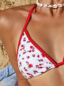 Swim Vcay Women's Summer Beach Ditsy Floral Halter Tie Back Bra & Bikini Bottom Sexy Bikini Set, Print Pattern Random, 2pcs/Set - Multicolor - View 6