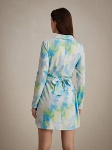 SHEIN Privé Summer Casual Random Dyed Print Tie-Front Waist Shirt Dress With Front Buttons Fall Cloth For Women - Multicolor - View 2