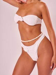 Musera Resort Atasan Bikini Bandeau dengan Detail Bunga Rajutan, Hanya Atasan, Liburan Musim Panas di Resor Pantai, Pesta Lajang, Pernikahan, Pengantin, Musim Semi - Putih - View 5