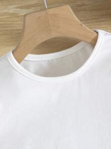 SHEIN Young Girl Knitted Regular Top And Washed Blue Printed Denim Effect Shorts Set - Multicolor - View 5