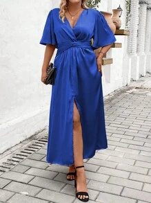 SHEIN Unity 大尺碼女士純色簡約日常裙 - 寶藍色 - 查看 1