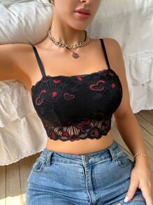 女士心形蕾丝日常性感内衣文胸 - 橘色 - 查看 1