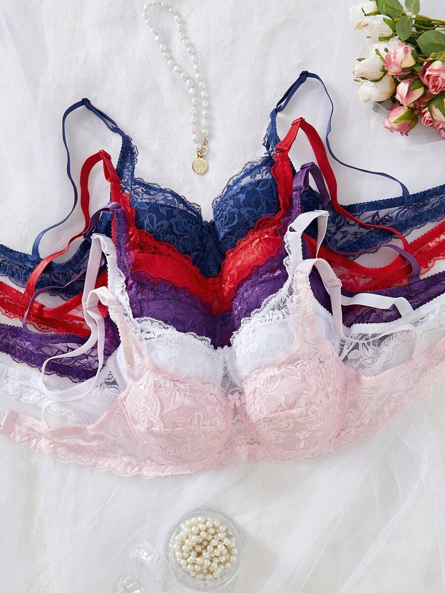 Áo lót ren nhiều màu viền sò cho nữ (Bộ 5 chiếc) - Nhiều màu - Xem 1